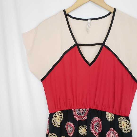 🎈3/$15 Millibon Red and Cream Patterned Dress Large - Picture 4 of 6